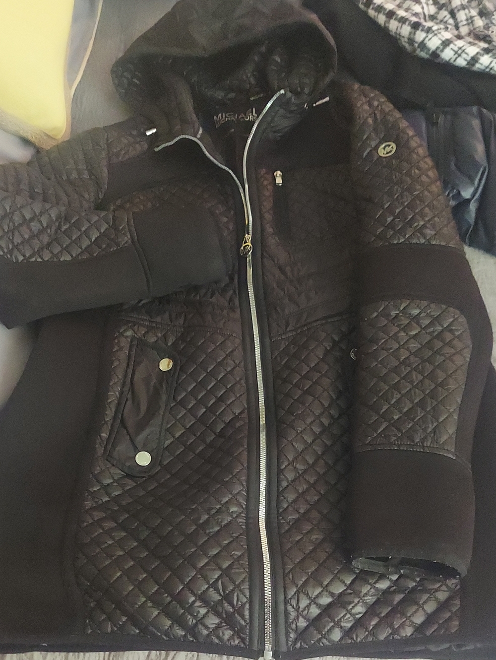Michael Kors Black Quilted Hooded Jacket Size Large